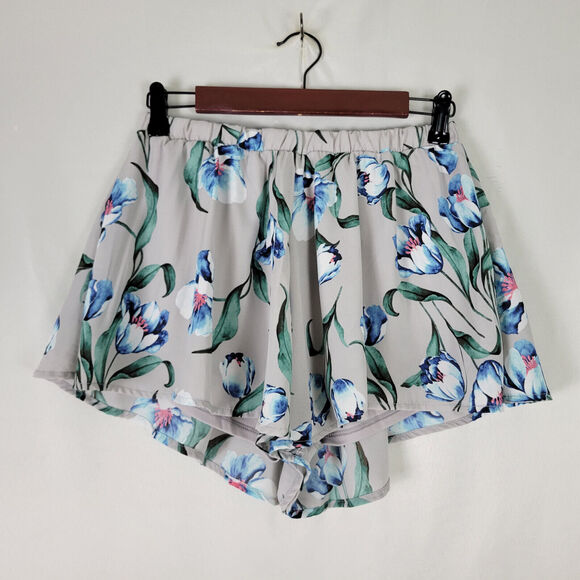 Peach Love Shorts Womens Small Gray High Rise Floral Lined Stretch Waist - Picture 1 of 10